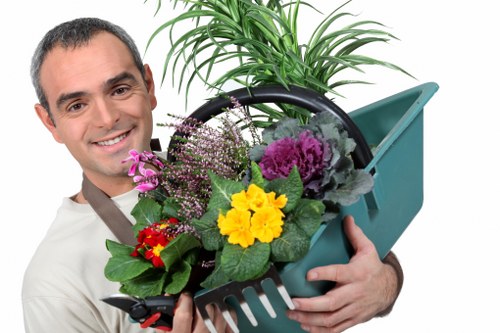 Plants, turf and hard landscaping materials arranged for installation